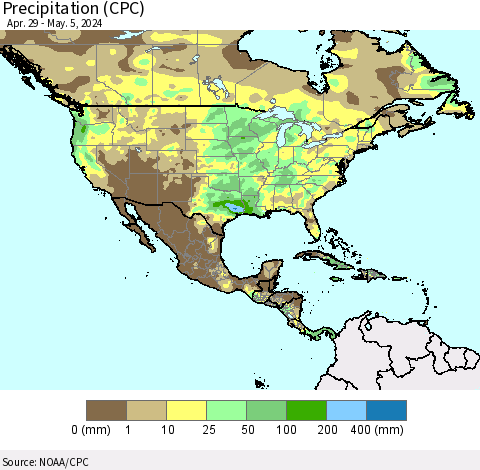 North America Precipitation (CPC) Thematic Map For 4/29/2024 - 5/5/2024