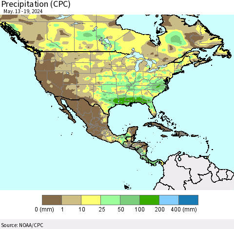North America Precipitation (CPC) Thematic Map For 5/13/2024 - 5/19/2024