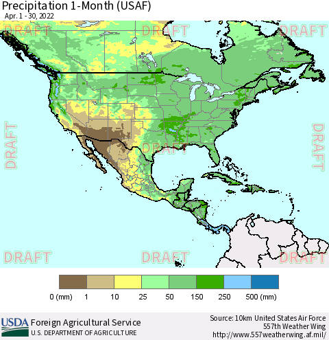 North America Precipitation 1-Month (USAF) Thematic Map For 4/1/2022 - 4/30/2022