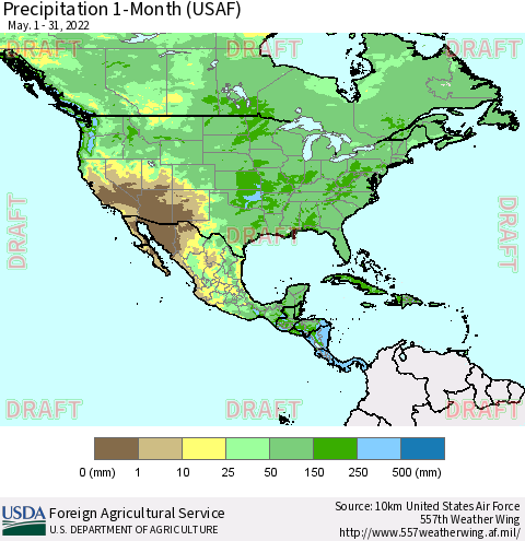 North America Precipitation 1-Month (USAF) Thematic Map For 5/1/2022 - 5/31/2022