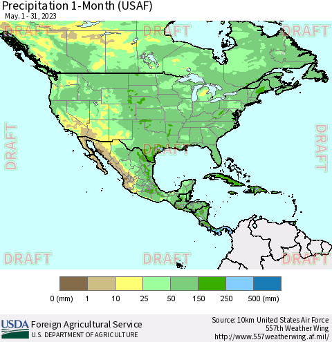 North America Precipitation 1-Month (USAF) Thematic Map For 5/1/2023 - 5/31/2023