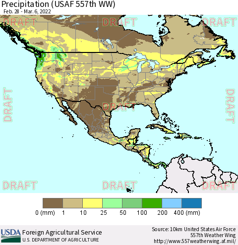 North America Precipitation (USAF 557th WW) Thematic Map For 2/28/2022 - 3/6/2022
