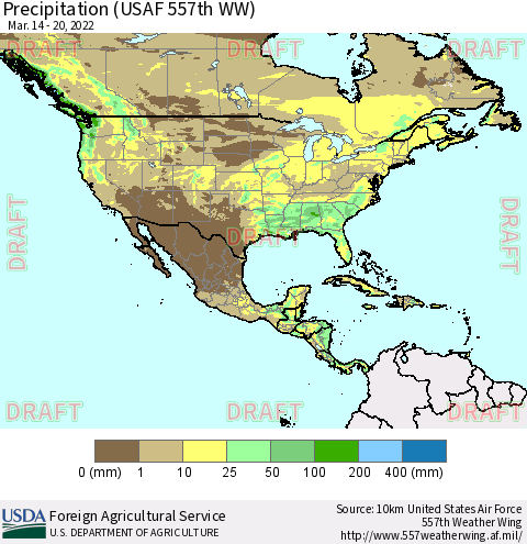 North America Precipitation (USAF 557th WW) Thematic Map For 3/14/2022 - 3/20/2022