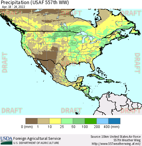North America Precipitation (USAF 557th WW) Thematic Map For 4/18/2022 - 4/24/2022