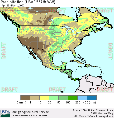 North America Precipitation (USAF 557th WW) Thematic Map For 4/25/2022 - 5/1/2022