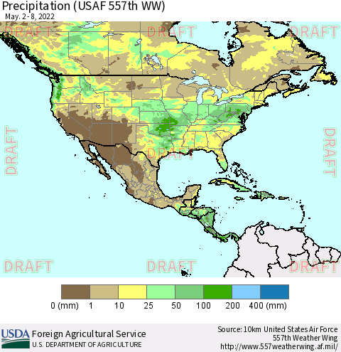 North America Precipitation (USAF 557th WW) Thematic Map For 5/2/2022 - 5/8/2022