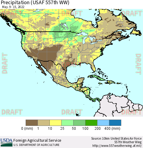 North America Precipitation (USAF 557th WW) Thematic Map For 5/9/2022 - 5/15/2022