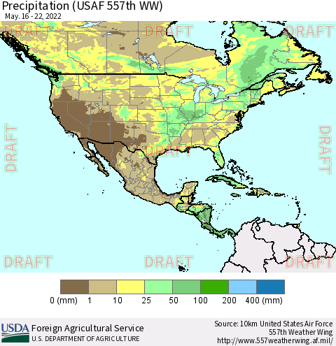 North America Precipitation (USAF 557th WW) Thematic Map For 5/16/2022 - 5/22/2022