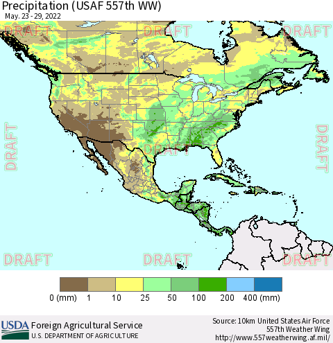 North America Precipitation (USAF 557th WW) Thematic Map For 5/23/2022 - 5/29/2022