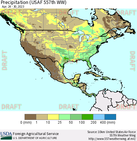 North America Precipitation (USAF 557th WW) Thematic Map For 4/24/2023 - 4/30/2023