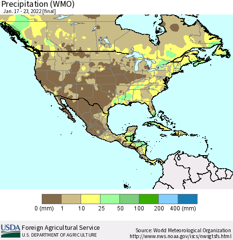 North America Precipitation (WMO) Thematic Map For 1/17/2022 - 1/23/2022