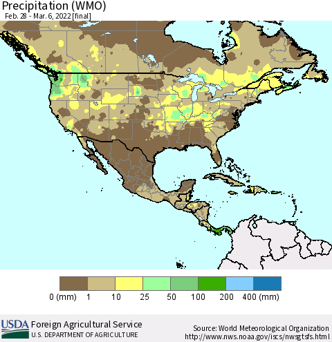 North America Precipitation (WMO) Thematic Map For 2/28/2022 - 3/6/2022