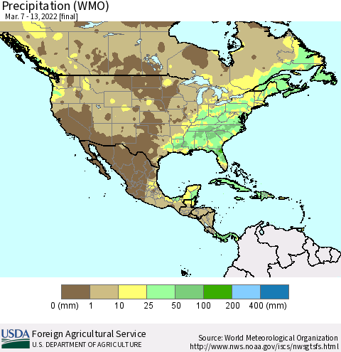 North America Precipitation (WMO) Thematic Map For 3/7/2022 - 3/13/2022