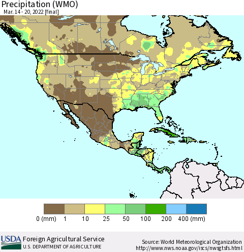 North America Precipitation (WMO) Thematic Map For 3/14/2022 - 3/20/2022