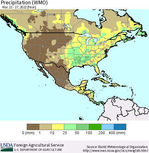 North America Precipitation (WMO) Thematic Map For 3/21/2022 - 3/27/2022