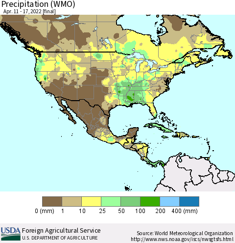 North America Precipitation (WMO) Thematic Map For 4/11/2022 - 4/17/2022