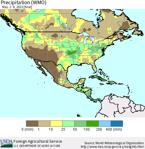 North America Precipitation (WMO) Thematic Map For 5/2/2022 - 5/8/2022