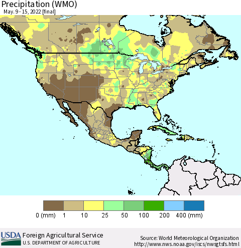 North America Precipitation (WMO) Thematic Map For 5/9/2022 - 5/15/2022