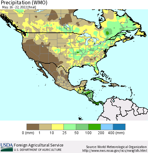 North America Precipitation (WMO) Thematic Map For 5/16/2022 - 5/22/2022