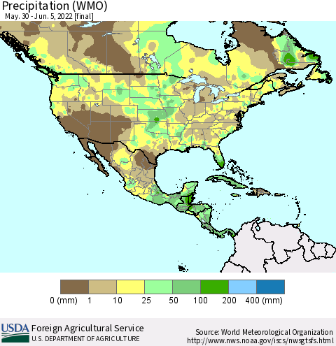 North America Precipitation (WMO) Thematic Map For 5/30/2022 - 6/5/2022