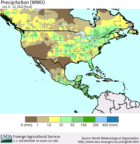 North America Precipitation (WMO) Thematic Map For 6/6/2022 - 6/12/2022