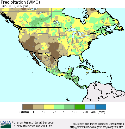 North America Precipitation (WMO) Thematic Map For 6/13/2022 - 6/19/2022
