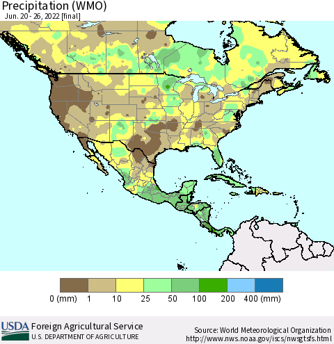 North America Precipitation (WMO) Thematic Map For 6/20/2022 - 6/26/2022