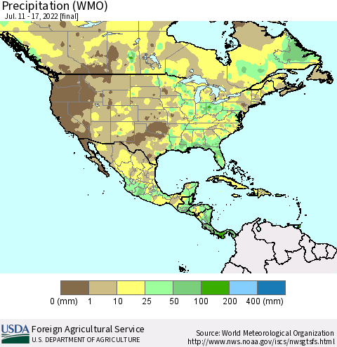 North America Precipitation (WMO) Thematic Map For 7/11/2022 - 7/17/2022