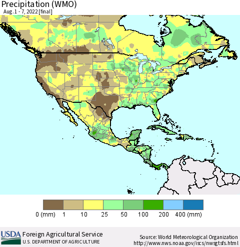 North America Precipitation (WMO) Thematic Map For 8/1/2022 - 8/7/2022