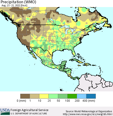 North America Precipitation (WMO) Thematic Map For 8/15/2022 - 8/21/2022