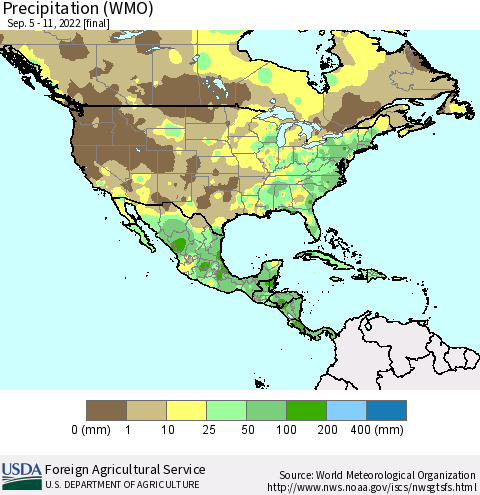 North America Precipitation (WMO) Thematic Map For 9/5/2022 - 9/11/2022