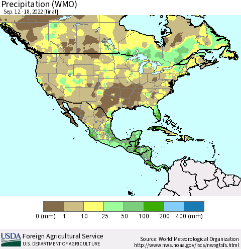 North America Precipitation (WMO) Thematic Map For 9/12/2022 - 9/18/2022