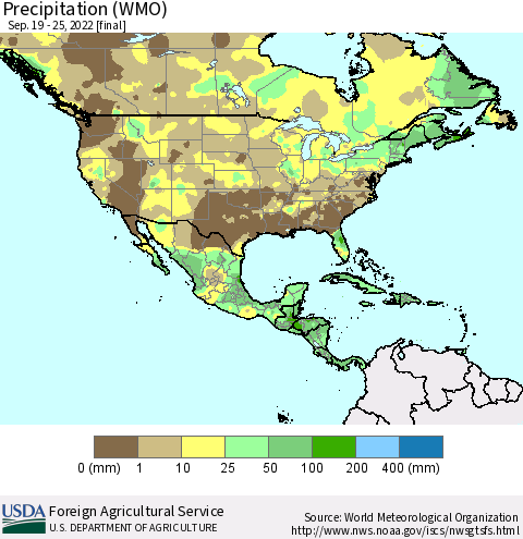 North America Precipitation (WMO) Thematic Map For 9/19/2022 - 9/25/2022