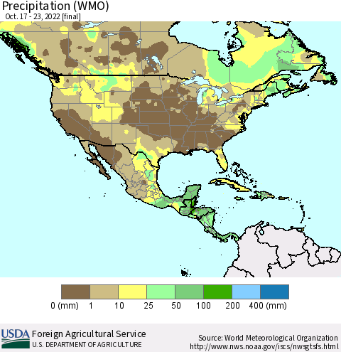 North America Precipitation (WMO) Thematic Map For 10/17/2022 - 10/23/2022