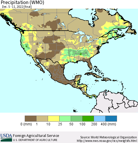North America Precipitation (WMO) Thematic Map For 12/5/2022 - 12/11/2022