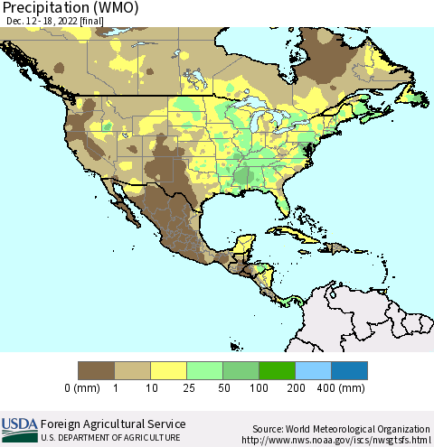 North America Precipitation (WMO) Thematic Map For 12/12/2022 - 12/18/2022