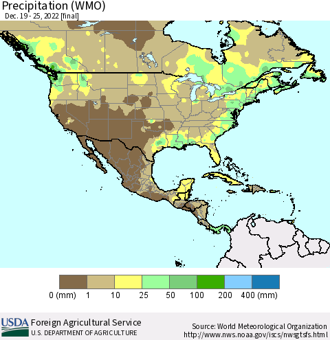 North America Precipitation (WMO) Thematic Map For 12/19/2022 - 12/25/2022