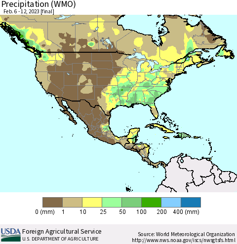 North America Precipitation (WMO) Thematic Map For 2/6/2023 - 2/12/2023