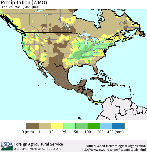 North America Precipitation (WMO) Thematic Map For 2/27/2023 - 3/5/2023