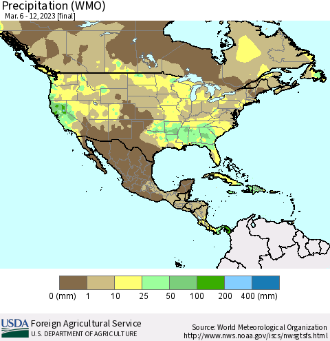North America Precipitation (WMO) Thematic Map For 3/6/2023 - 3/12/2023