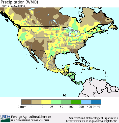 North America Precipitation (WMO) Thematic Map For 5/1/2023 - 5/7/2023