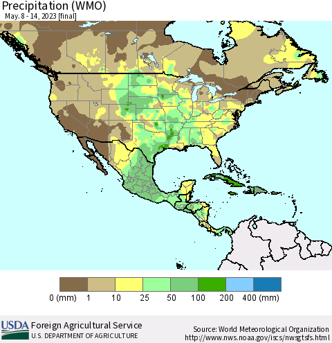 North America Precipitation (WMO) Thematic Map For 5/8/2023 - 5/14/2023