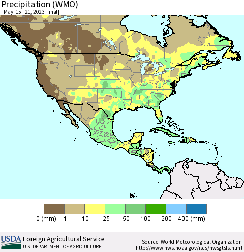 North America Precipitation (WMO) Thematic Map For 5/15/2023 - 5/21/2023