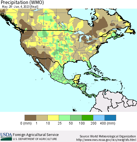 North America Precipitation (WMO) Thematic Map For 5/29/2023 - 6/4/2023