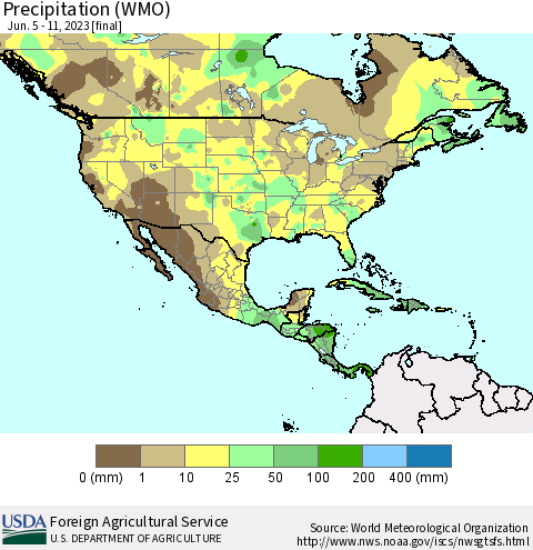 North America Precipitation (WMO) Thematic Map For 6/5/2023 - 6/11/2023