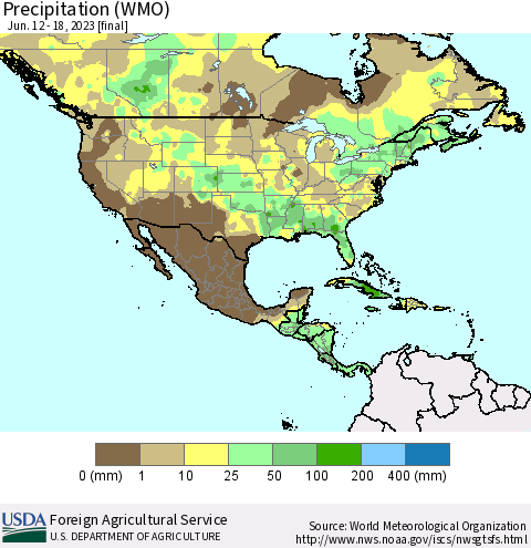 North America Precipitation (WMO) Thematic Map For 6/12/2023 - 6/18/2023