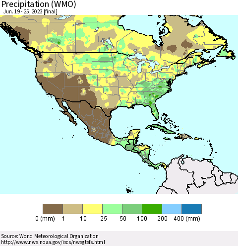 North America Precipitation (WMO) Thematic Map For 6/19/2023 - 6/25/2023