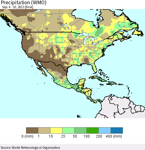 North America Precipitation (WMO) Thematic Map For 9/4/2023 - 9/10/2023