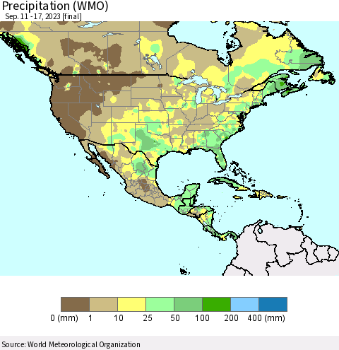 North America Precipitation (WMO) Thematic Map For 9/11/2023 - 9/17/2023