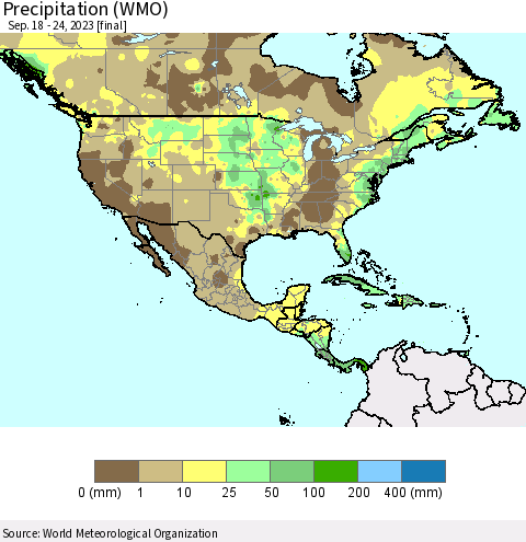 North America Precipitation (WMO) Thematic Map For 9/18/2023 - 9/24/2023